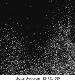 White  Abstract Particles On Black Background. Falling Snowflakes Imitation. Bright Silver Bokeh Texture. Digitally Generated Image. Vector Illustration, Eps 10.