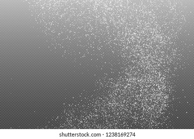 White  Abstract Particles On Transparent Background. Falling Snowflakes Imitation. Bright Texture. Digitally Generated Image. Vector Illustration, Eps 10.