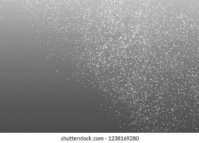 White  Abstract Particles On Transparent Background. Falling Snowflakes Imitation. Bright Texture. Digitally Generated Image. Vector Illustration, Eps 10.