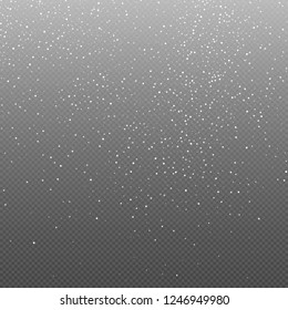 White  Abstract Particles On Transparent Background. Falling Snowflakes Imitation. Bright Bokeh Texture. Digitally Generated Image. Vector Illustration, Eps 10.