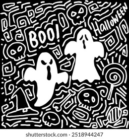 white abstract pattern ghost vector design suitable for stickers, halloweeen