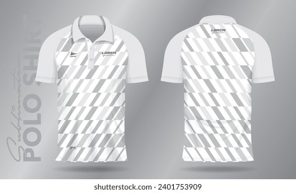 white abstract polo shirt mockup template design for sport uniform in front view and back view