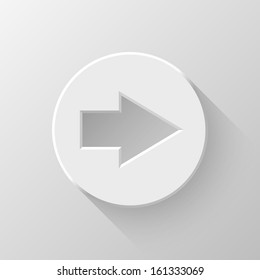 White abstract right arrow sign with flat dasigned shadow and light background for internet sites, web user interfaces (ui), applications (apps) and business presentations. Vector illustration.
