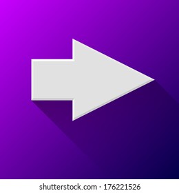 White abstract right arrow sign with flat designed shadow and purple gradient background for web sites, user interfaces (ui), applications (apps) and business presentations. Vector illustration.