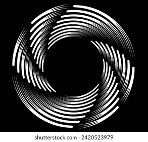  White abstract rotated lines.vortex form. Geometric art. Design element. Digital image with a psychedelic stripes.Design element for prints, web, template