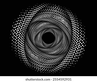 White abstract rotated lines.vortex form. Dotted, dots Geometric art. Design element. Digital image with a psychedelic stripes.Design element for prints, web, template