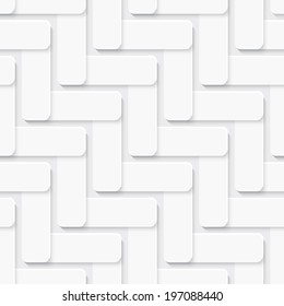 White abstract seamless  background. Diagonal ornament with square tiles layered with realistic shadow. 
