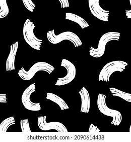 White abstract seamless pattern on black background. Lines, shapes, curves, arcs. Vector design for textile, backgrounds, clothes, wrapping paper and wallpaper. Fashion illustration seamless pattern.