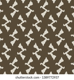 White abstract shapes, signs or decorative elements, on a brown background. Textile. Paper. Tile. Vector illustration.
