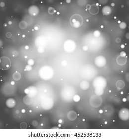 White abstract shining bokeh lights background. Magic glitter and sparkles. With space for text. Vector illustration.