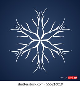 White Abstract Snowflake Jellyfish on dark-blue background. Vector illustration icon