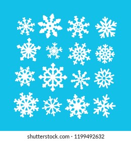 White abstract snowflakes vector collection on blue background