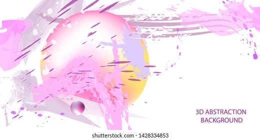 White abstract summer background base watercolor paint splashes invitation lines vector multicolored 3d