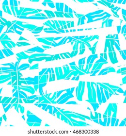White abstract surf pattern with palm leaf seamless pattern .