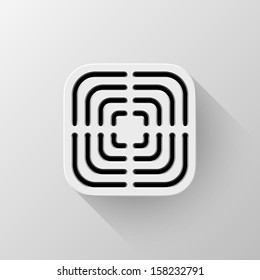 White abstract technology app icon, button template with square perforated speaker grill pattern, flat designed shadow and light background user interfaces (UI), applications (apps) and presentations.