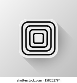 White abstract technology app icon, button template with square perforated speaker grill pattern, flat designed shadow and light background user interfaces (UI), applications (apps) and presentations.