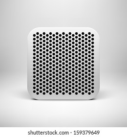 White abstract technology app icon, button template with polygon perforated pattern, realistic shadow and light background for user interfaces (UI), applications (apps) and presentations. Vector.