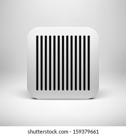 White abstract technology app icon, button template with circle perforated speaker grill pattern, realistic shadow and light background user interfaces (UI), applications (apps) and presentations.