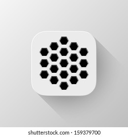 White abstract technology app icon, button template with polygon perforated speaker grill pattern, flat designed shadow and light background for user interfaces (UI) and applications (apps). Vector.