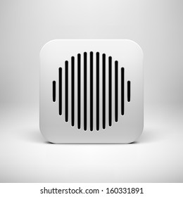 White abstract technology app icon, button template with circle perforated speaker grill pattern, realistic shadow and light background user interfaces (UI), applications (apps) and presentations.