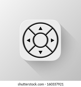 White abstract technology app icon, joystick button template with arrows, flat deigned shadow and light background for user interfaces (UI), applications (apps) and presentations. Vector illustration