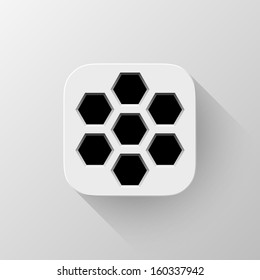 White abstract technology app icon, button template with polygon perforated speaker grill pattern, flat designed shadow and light background for user interfaces (UI) and applications (apps). Vector.