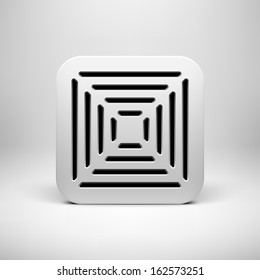 White abstract technology app icon, button template with perforated speaker grill pattern, realistic shadow and light background user interfaces (UI), applications (apps) and presentations.