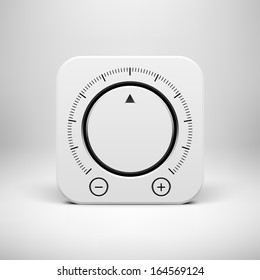 White abstract technology app icon, button template with music volume knob, realistic shadow and light background for user interfaces (UI), applications (apps) and presentations. Vector.