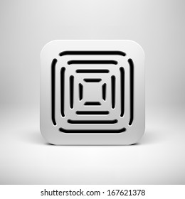 White abstract technology app icon, button template with perforated speaker grill pattern, realistic shadow and light background user interfaces (UI), applications (apps) and presentations.