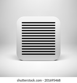 White abstract technology app icon, button template with perforated speaker grill pattern, realistic shadow and light background for user interfaces (UI), applications (apps) and presentations.