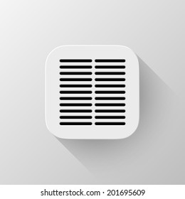 White abstract technology app icon, button template with square perforated speaker grill pattern, flat designed shadow and light background user interfaces (UI), applications (apps) and presentations.