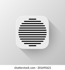 White abstract technology app icon, button template with circle perforated speaker grill pattern, flat designed shadow and light background user interfaces (UI), applications (apps) and presentations.