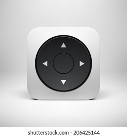 White abstract technology app icon, joystick button template with arrows, realistic shadow and light background for user interfaces, UI, applications, apps, and presentations.