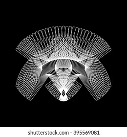 White abstract technology fractal shape with black background for design concepts, posters, banners, web, presentations, wallpapers and prints. Vector illustration.