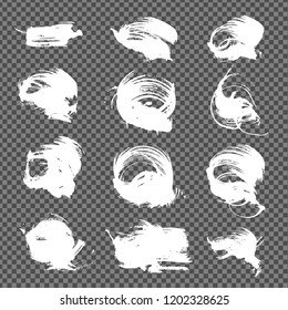 White abstract textured smears set isolated on imitation transparent background