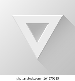 White Abstract Triangle Badge, Button Template With Flat Designed Shadow And Light Background For Internet Sites, Web User Interfaces (UI), Applications (apps) And Presentations.