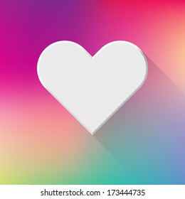 White abstract Valentine's heart sign, blank button template with flat designed shadow and gradient colored background for web sites, user interfaces (ui) and applications (apps). Vector illustration.