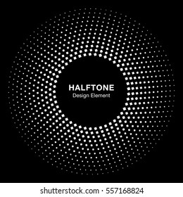 White Abstract Vector Circle Frame Halftone Dots Square Logo Icon Design Element for medical treatment, cosmetic on black background. Halftone circle emblem. 