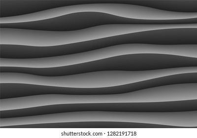 White abstract wave background. 3d waves pattern texture. Geometric black and white wallpaper. Curve wall decor pattern. Vector