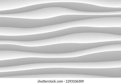 White abstract wave background. 3d waves pattern texture. Geometric black and white wallpaper. Curve wall decor pattern. Vector