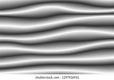 White abstract wave background. 3d waves pattern texture. Geometric black and white wallpaper. Curve wall decor pattern. Vector