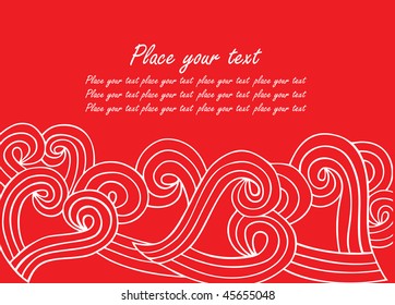white abstract wave with heart shape in red background