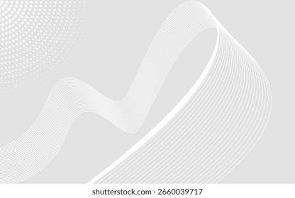 Líneas de onda Abstractas blancas sobre fondo gris claro Diseño de flujo limpio mínimo con puntos de semitono para temas de Profesional modernos