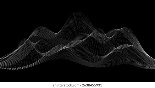 White Abstract wave of particles grid on black background science design