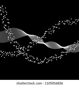 White abstract waves on a black background