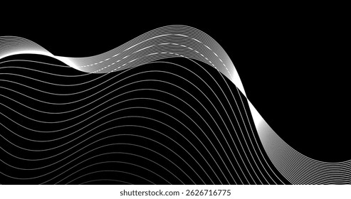 white Abstract wavy lines on black empty  Abstract background