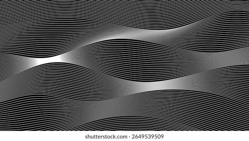 Weiß Abstrakte wellenförmige Linien auf schwarzem Hintergrund Vektorgrafik Horizontales Design