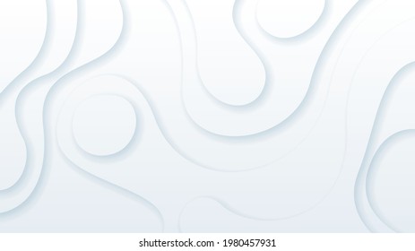 White Abstract Wavy Paper Cut Background with Shadows, Vector. Modern Design Objects