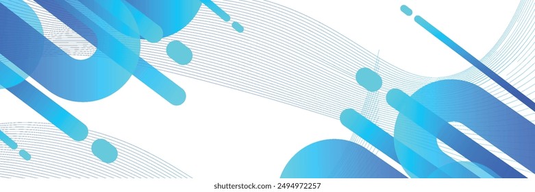 White abstract wide banner background with blue geometric shapes. Minimal geometric. Modern futuristic concept. Suit for cover, header, business, presentation