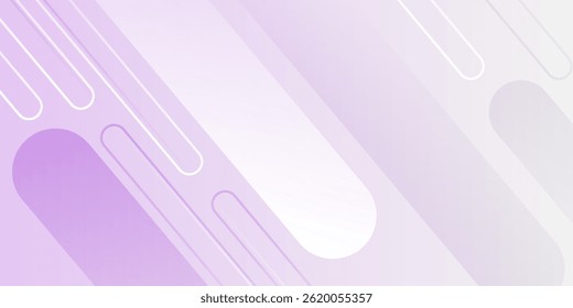 White abstract wide banner background with purple geometric shapes. Minimal geometric. Modern futuristic concept. Suitable for covers, headers, business, presentations